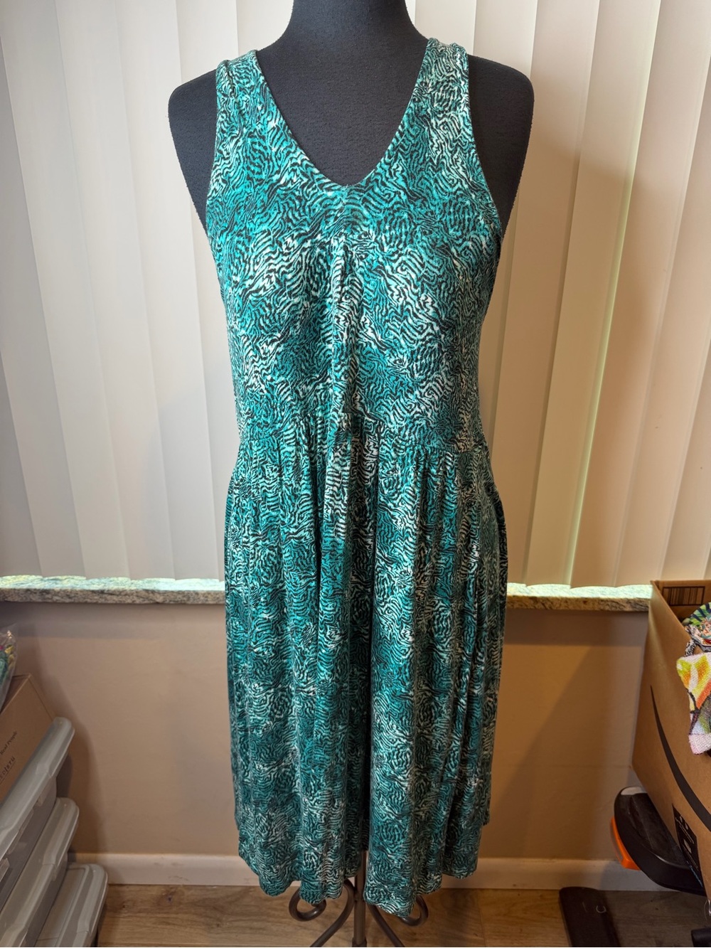 Soma Teal and Black Printed Midi Dress